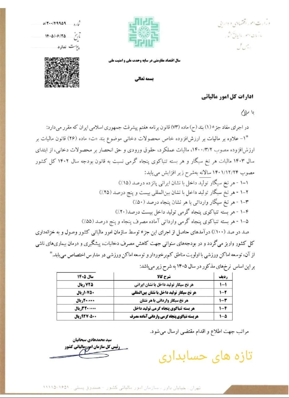 مالیات بر ارزش افزوده خاص محصولات دخانی